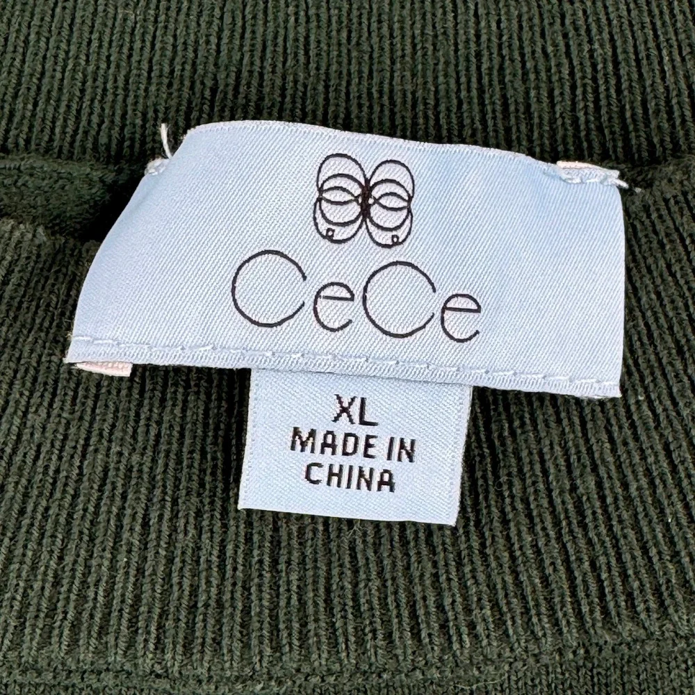 CeCe Women's Dark Green Textured Sleeve‎ Mock Neck Sweater XL - Picture 2 of 6
